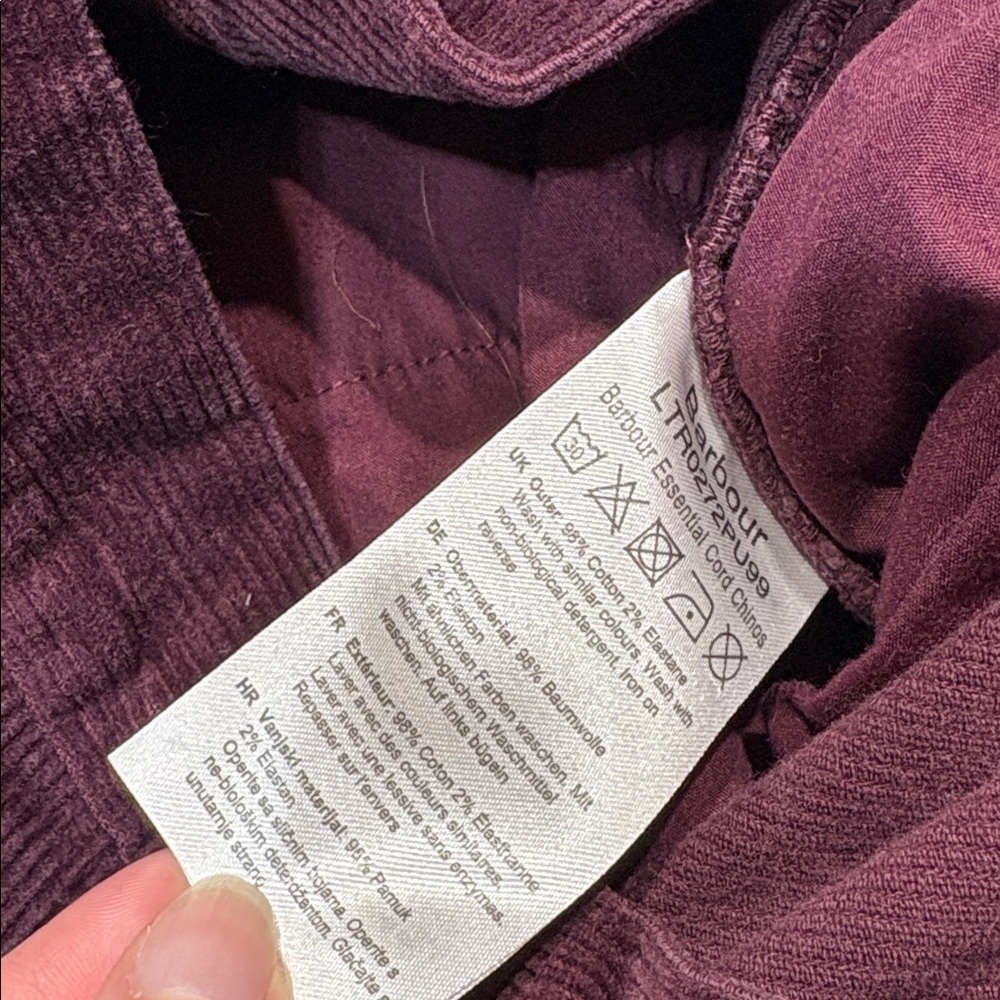 NWOT Barbour Plum Corduroy Essential Card Chino High Rise Pants - Picture 8 of 9